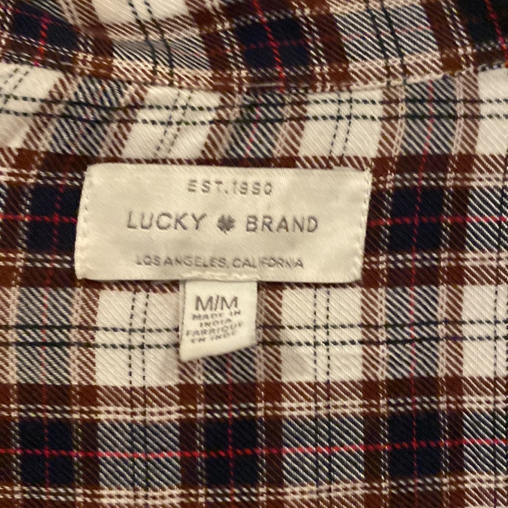 Medium Lucky Brand blue flannel print top with split back - Picture 2 of 5